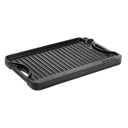 Reversible Grill/Griddle, 14x8.5 inch Pre-Seasoned Cast Iron Griddle, Portable Rectangular Pan with Handle, Family Cookware for Indoor/Outdoor Stove Top Burner, Gas, Camping BBQ, Black