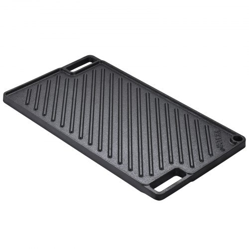 Reversible Grill/Griddle, 9.7"x16.7" Pre-Seasoned Cast Iron Griddle, Rectangular Double Burner Griddle Pan, Non-Stick Family Pan Cookware with Handles, Flat Top Plate for BBQ, Gas Grill, Black