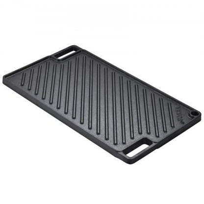 Reversible Grill/Griddle, 9.7"x16.7" Pre-Seasoned Cast Iron Griddle, Rectangular Double Burner Griddle Pan, Non-Stick Family Pan Cookware with Handles, Flat Top Plate for BBQ, Gas Grill, Black