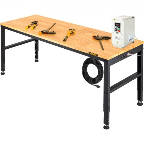Adjustable Height Workbench 154.9 cm L x 50.8 cm W Work Bench Table with Power Outlet