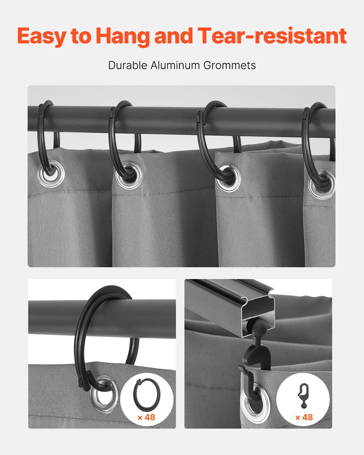 Gazebo Curtains Outdoor, Fit Most 10' x 10' x 6.9' Gazebos, 4-Panel Sidewall Gazebo Privacy Curtains with Zippers, Outdoor Curtain Replacement for Patio Canopy, Only Curtain, Gray