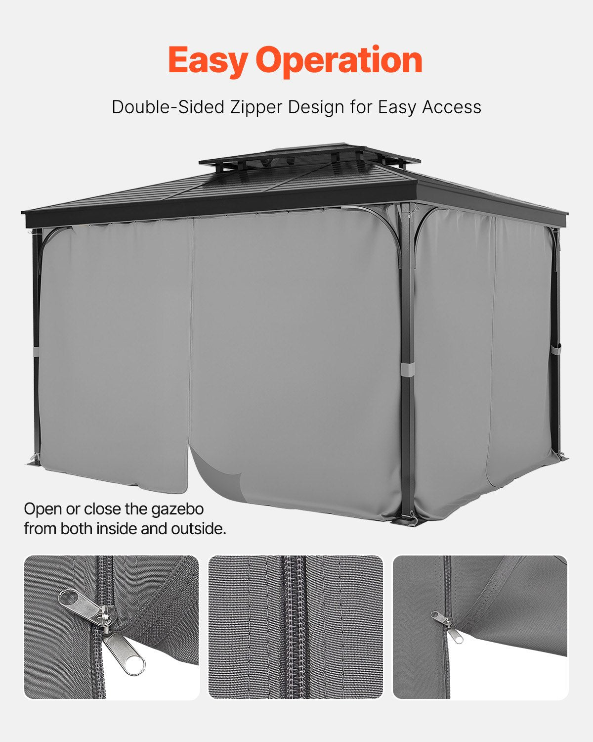 Gazebo Curtains Outdoor, 12' x 10' x 6.7' Gazebos, 4-Panel Sidewall Gazebo Privacy Curtains with Zippers, Outdoor Curtain Replacement for Patio Canopy, Only Curtain, Gray