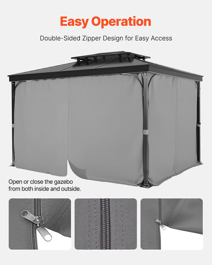 Gazebo Curtains Outdoor, 12' x 10' x 6.7' Gazebos, 4-Panel Sidewall Gazebo Privacy Curtains with Zippers, Outdoor Curtain Replacement for Patio Canopy, Only Curtain, Gray