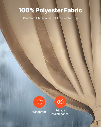 Paviljonggardiner för utomhusbruk, passar de flesta 3,6 x 3,8 x 1,8 m paviljonger, 4-panelers sidoväggar för paviljonger med dragkedjor, ersättning för utomhusgardin för uteplatstak, endast gardiner, kaki