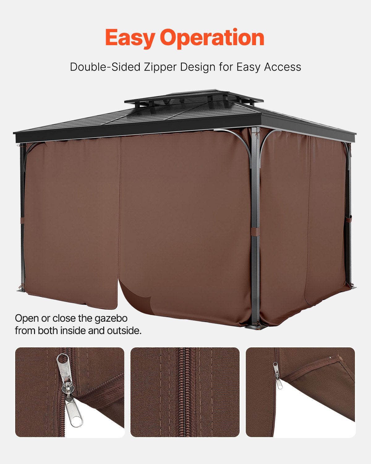 Paviljonggardiner för utomhusbruk, 3,6 x 3,8 x 1,8 m paviljonger, 4-panelers sidoväggar för paviljonger med dragkedjor, ersättning för utomhusgardin för uteplatstak, endast gardin, kaffe