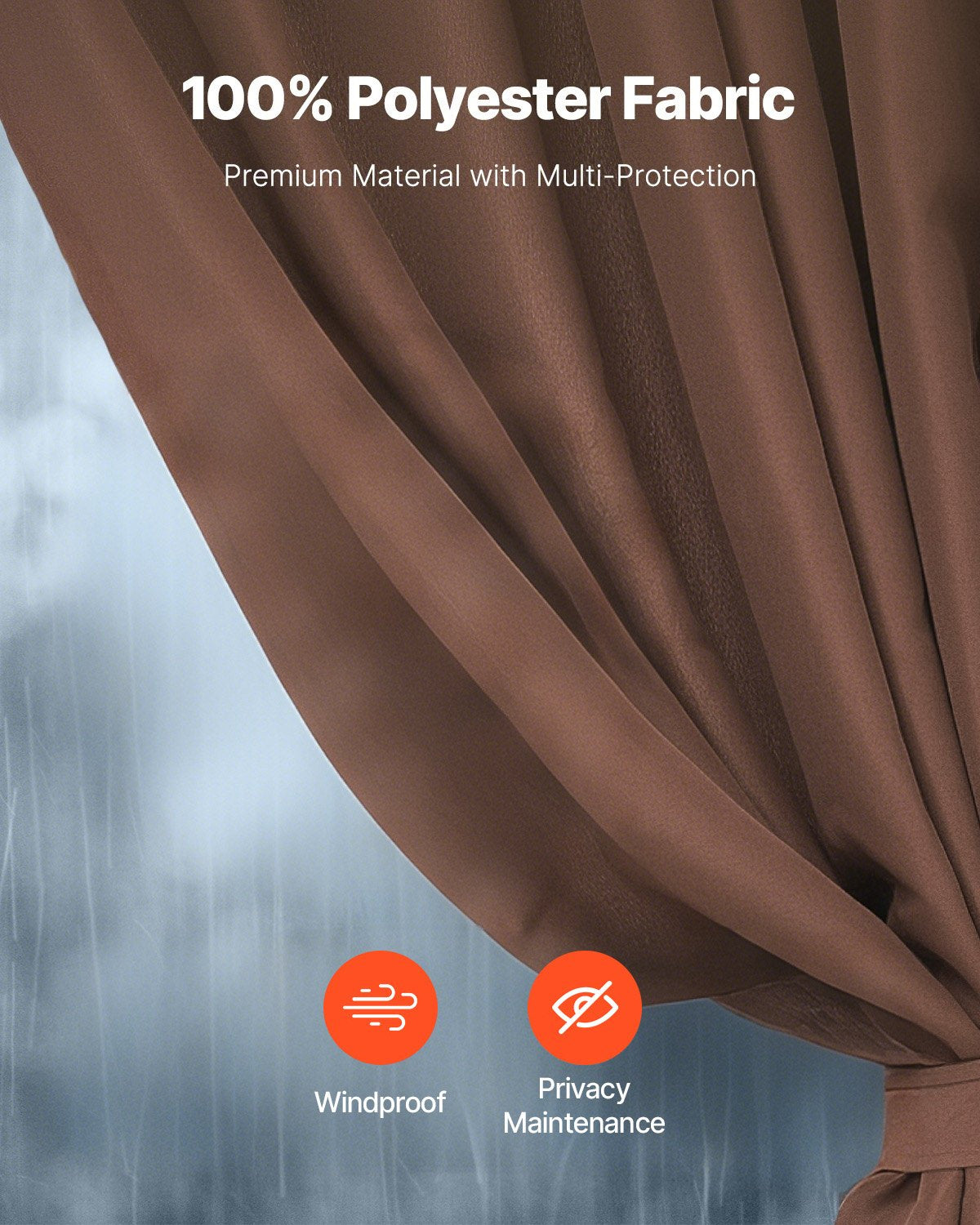 Paviljonggardiner för utomhusbruk, 3,6 x 3,6 x 1,8 m paviljonger, 4-panelers sidoväggar för paviljonger med dragkedjor, ersättning för utomhusgardin för uteplatstak, endast gardin, kaffe