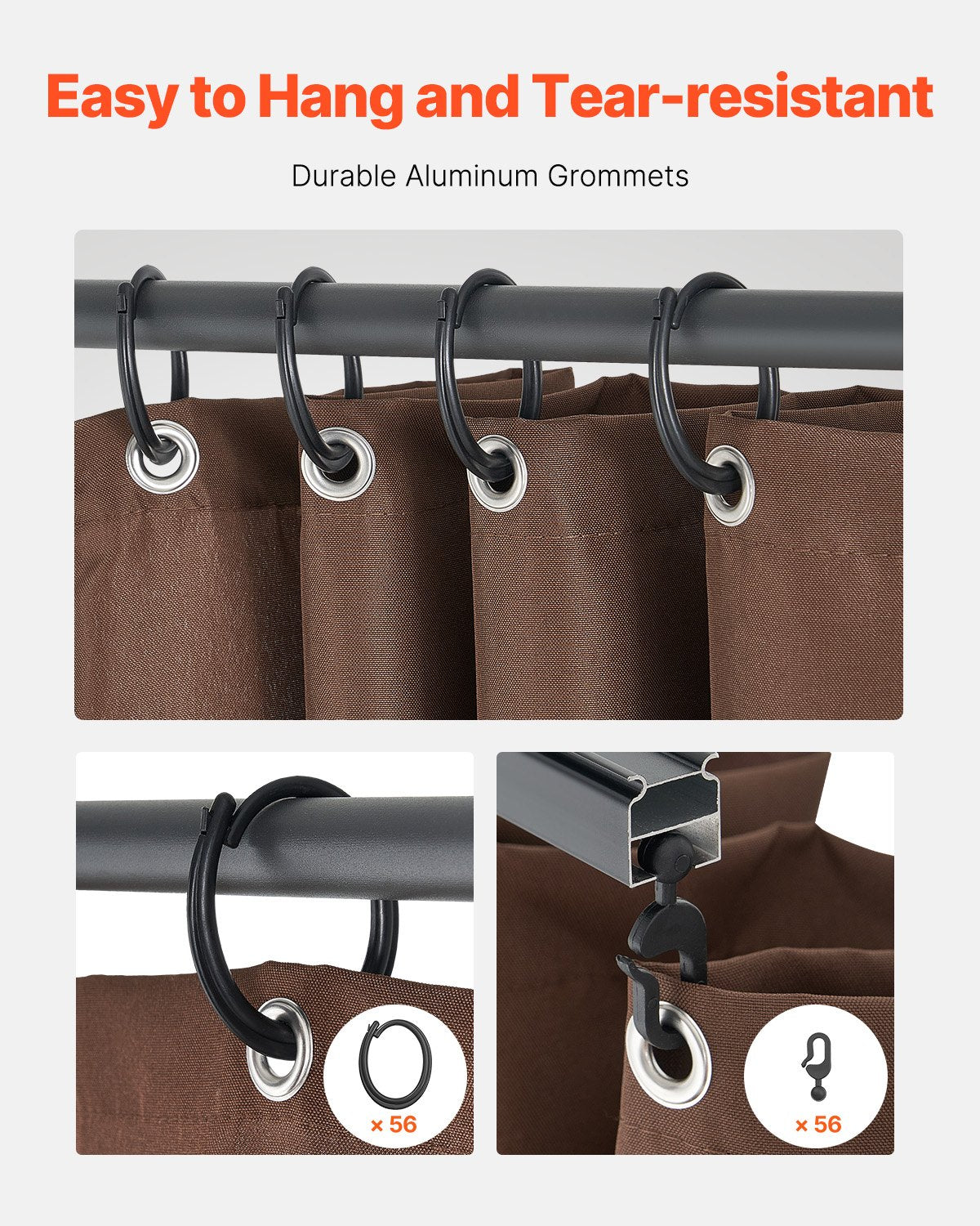 Paviljonggardiner för utomhusbruk, 3,6 x 3,6 x 1,8 m paviljonger, 4-panelers sidoväggar för paviljonger med dragkedjor, ersättning för utomhusgardin för uteplatstak, endast gardin, kaffe