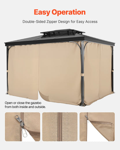 Gazebo Curtains Outdoor, 13' x 10' x 7' Gazebos, 4-Panel Sidewall Gazebo Privacy Curtains with Zippers, Outdoor Curtain Replacement for Patio Canopy, Only Curtain, Khaki