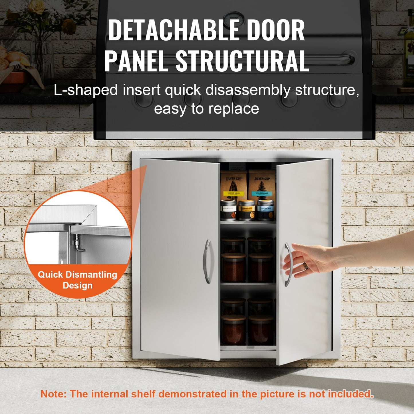 BBQ Access Door, 790x790 mm Double Outdoor Kitchen Door, Stainless Steel Flush Mount Door, Wall Vertical Door with Handles, for BBQ Island, Grilling Station, Outside Cabinet