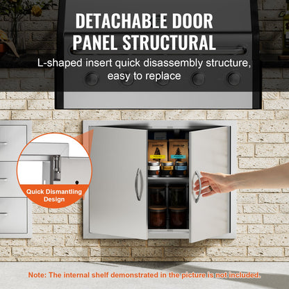 BBQ Access Door, 787x609 mm Double Outdoor Kitchen Door, Stainless Steel Flush Mount Door, Double Wall Vertical Door with Handles and Hooks, for BBQ Island, Grilling Station, Outside Cabinet