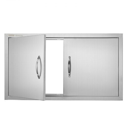 BBQ Access Door, 863x482 mm Double Outdoor Kitchen Door, Stainless Steel Flush Mount Door, Wall Vertical Door with Handles, for BBQ Island, Grilling Station, Outside Cabinet