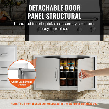 BBQ Access Door, 863x482 mm Double Outdoor Kitchen Door, Stainless Steel Flush Mount Door, Wall Vertical Door with Handles, for BBQ Island, Grilling Station, Outside Cabinet