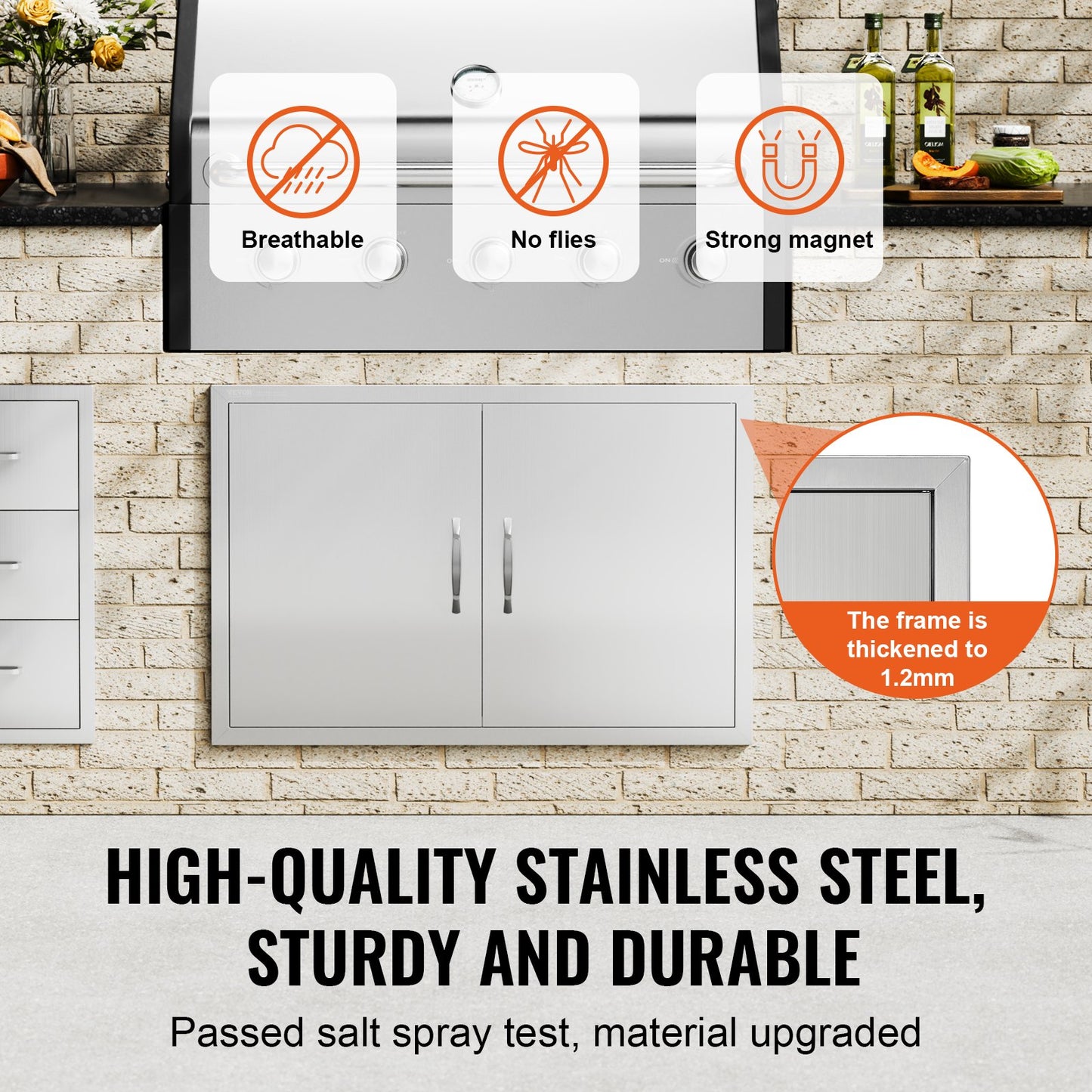 BBQ Access Door, 889x610 mm Double Outdoor Kitchen Door, Stainless Steel Flush Mount Door, Wall Vertical Door with Handles, for BBQ Island, Grilling Station, Outside Cabinet