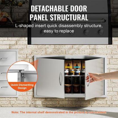 BBQ Access Door, 915x533 mm Double Outdoor Kitchen Door, Stainless Steel Flush Mount Door, Wall Vertical Door with Handles, for BBQ Island, Grilling Station, Outside Cabinet