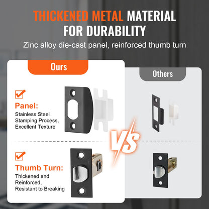 Dubbeldörrhandtagsset, mattsvart välvd dörrhandtag, Dubbeldörrhandtagsset med vändbar handtagsspak, Kraftigt dubbeldörrlåsset med attapp, för kontorsdörr eller ytterdörr