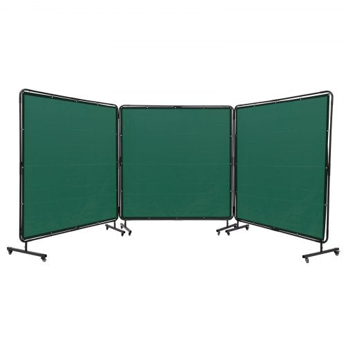 Welding Screen with Frame, 182.9 cm x 182.9 cm 3 Panel Welding Curtain Screens, Flame-Resistant Vinyl Welding Protection Screen on 12 Swivel Wheels (6 Lockable), Moveable & Professional for Workshop, Green