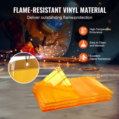 Svetsskärm med ram, 6' x 8' 3-panels svetsgardinskärmar, flamskyddad svetsskyddsskärm i vinyl på 12 svängbara hjul (6 låsbara), flyttbar och professionell för verkstad, gul