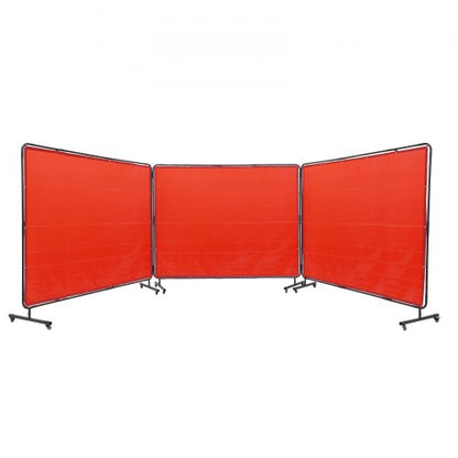 Svetsskärm med ram, 1,8 x 2,4 m 3-panels svetsgardinskärmar, flamskyddad svetsskyddsskärm i vinyl på 12 svängbara hjul (6 låsbara), flyttbar och professionell för verkstad, röd