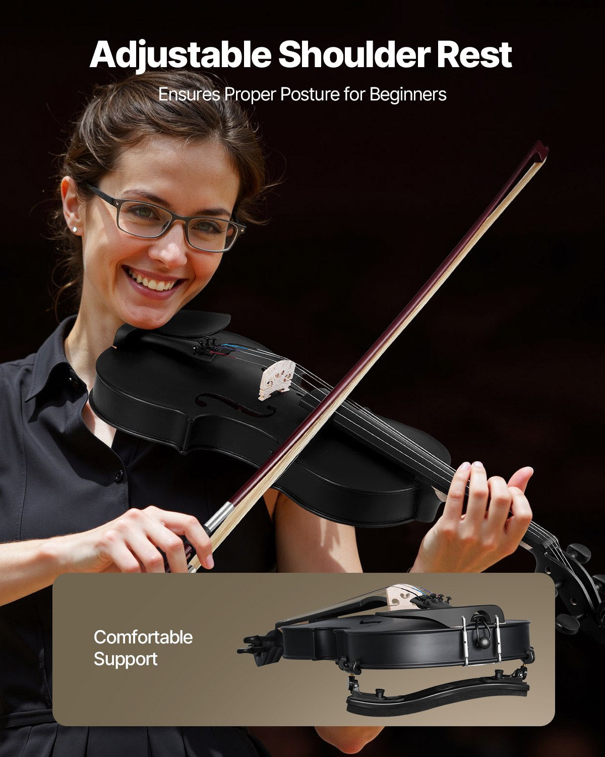 Fiol 355 mm storlek 4/4 Fiolset massivt trä för nybörjare med fodral rosin svart