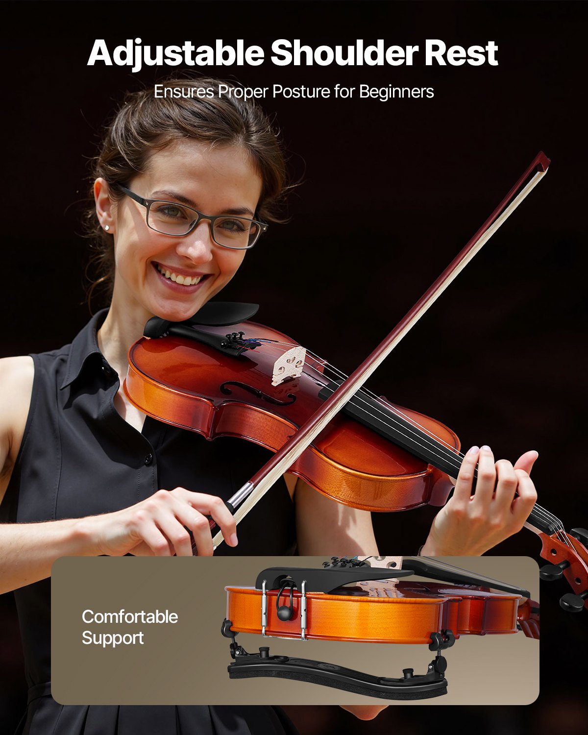 Violin 4/4 355mm Full Size Fiddle Set Solidwood for Beginner Glossy Brown