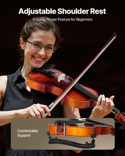 Violin 4/4 355mm Full Size Fiddle Set Solidwood for Beginner Glossy Brown