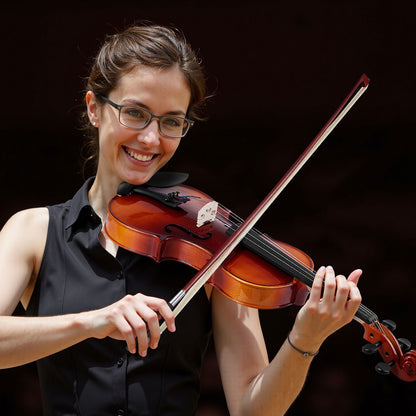 Violin 4/4 355mm Full Size Fiddle Set Solidwood for Beginner Glossy Brown