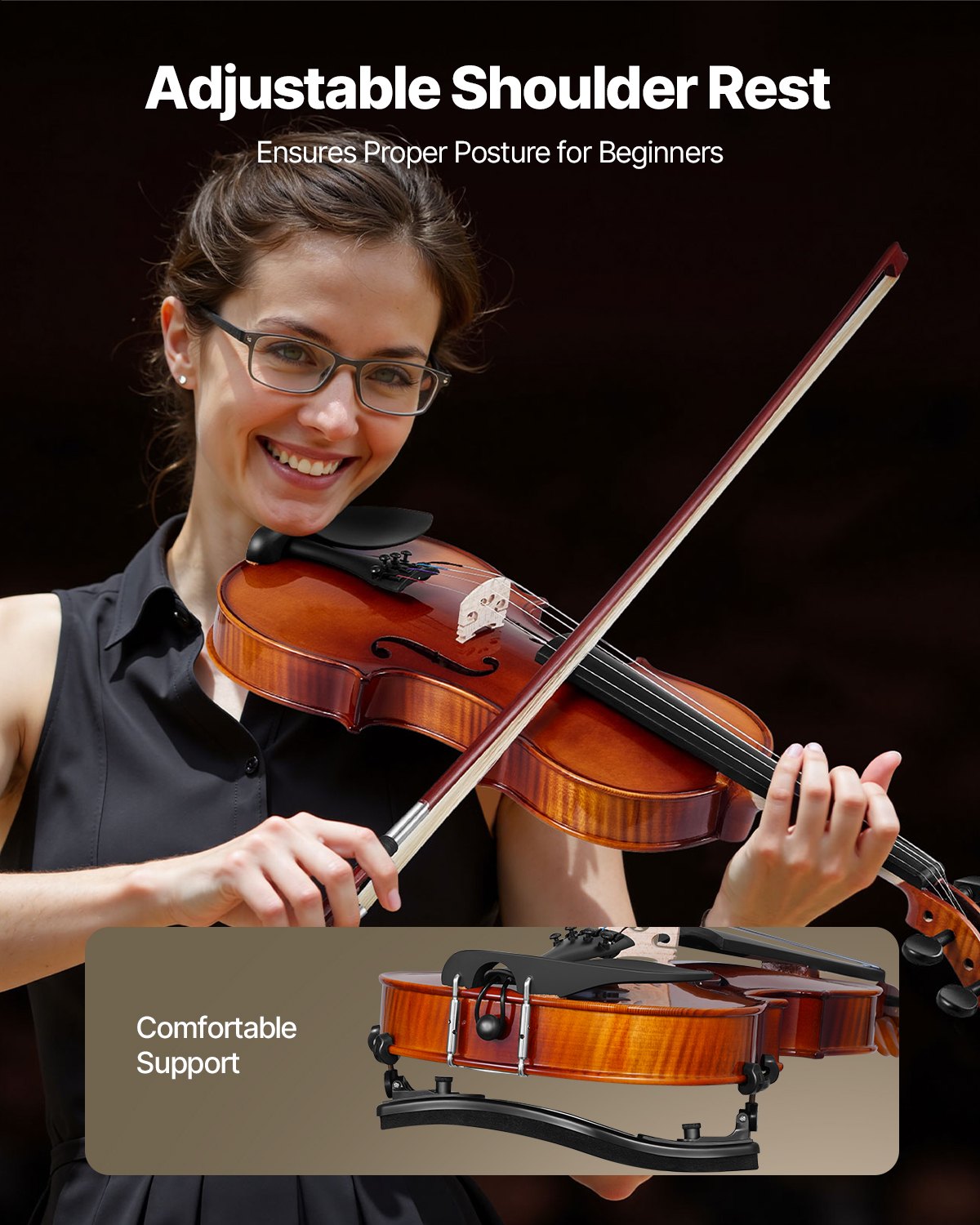 Violin 4/4 355mm Size Fiddle Set Solidwood for Beginner Glossy Brown Patterned