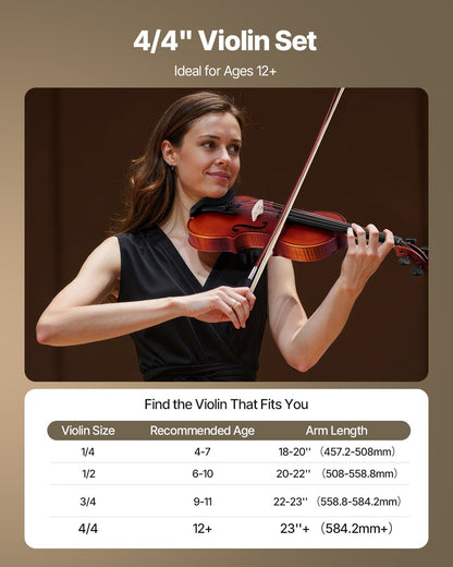 Violin 4/4 355mm Size Fiddle Set Solidwood for Beginner Matte Brown Patterned