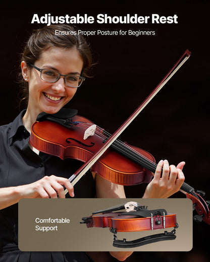 Violin 4/4 355mm Size Fiddle Set Solidwood for Beginner Matte Brown Patterned