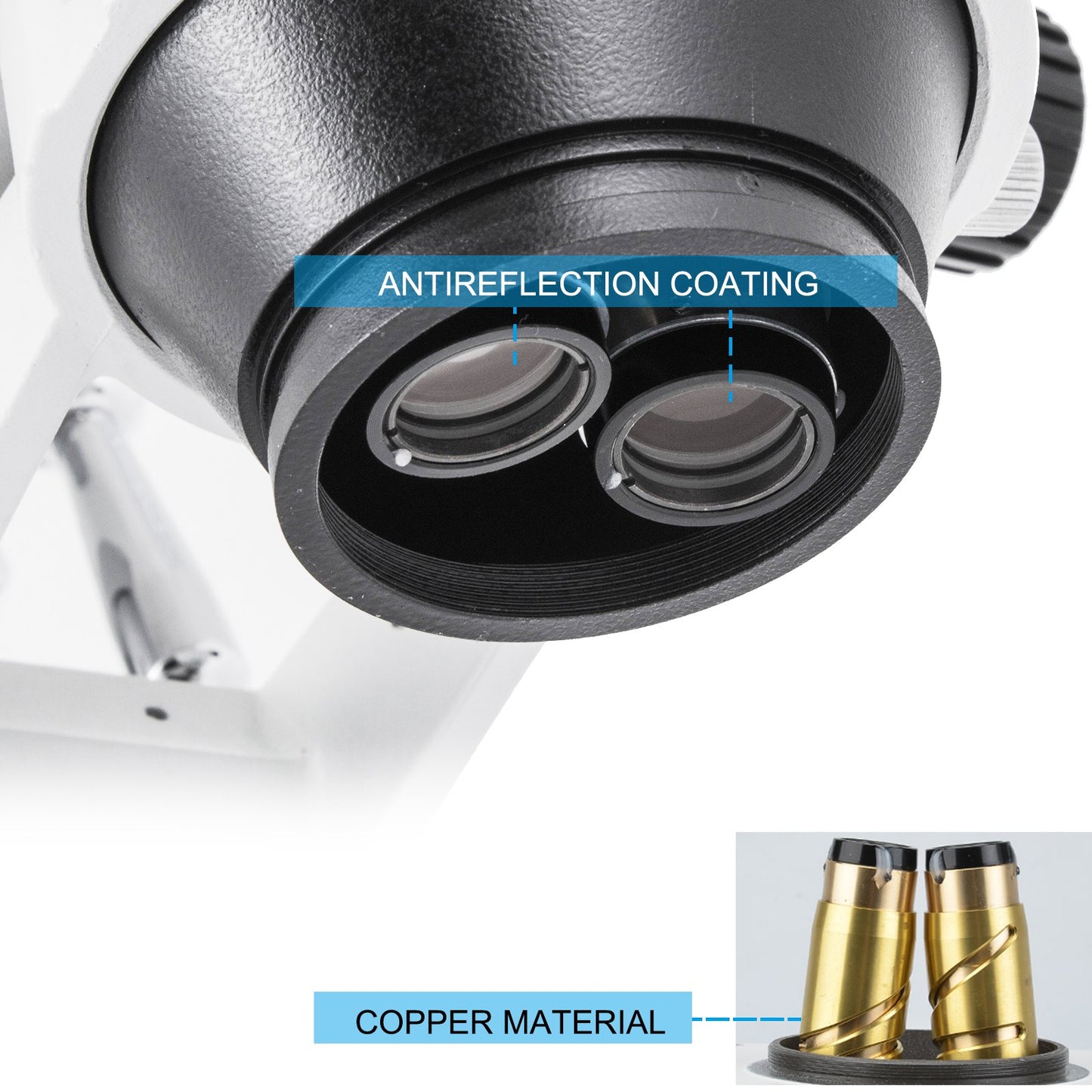 3.5X-90X Simul-Focal Stereo Microscope 360°Swiveling Trinocular Stereo Microscope with Dual Arm Boom