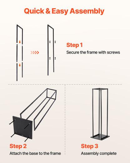 Vedställ för inomhusbruk, 33 × 32 × 112 cm vedhållare, rymmer upp till 45 kg, högt vedställ, vedhållare i pulverlackerat stål, kraftig vedhylla för eldstad