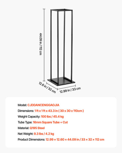 Vedställ för inomhusbruk, 33 × 32 × 112 cm vedhållare, rymmer upp till 45 kg, högt vedställ, vedhållare i pulverlackerat stål, kraftig vedhylla för eldstad