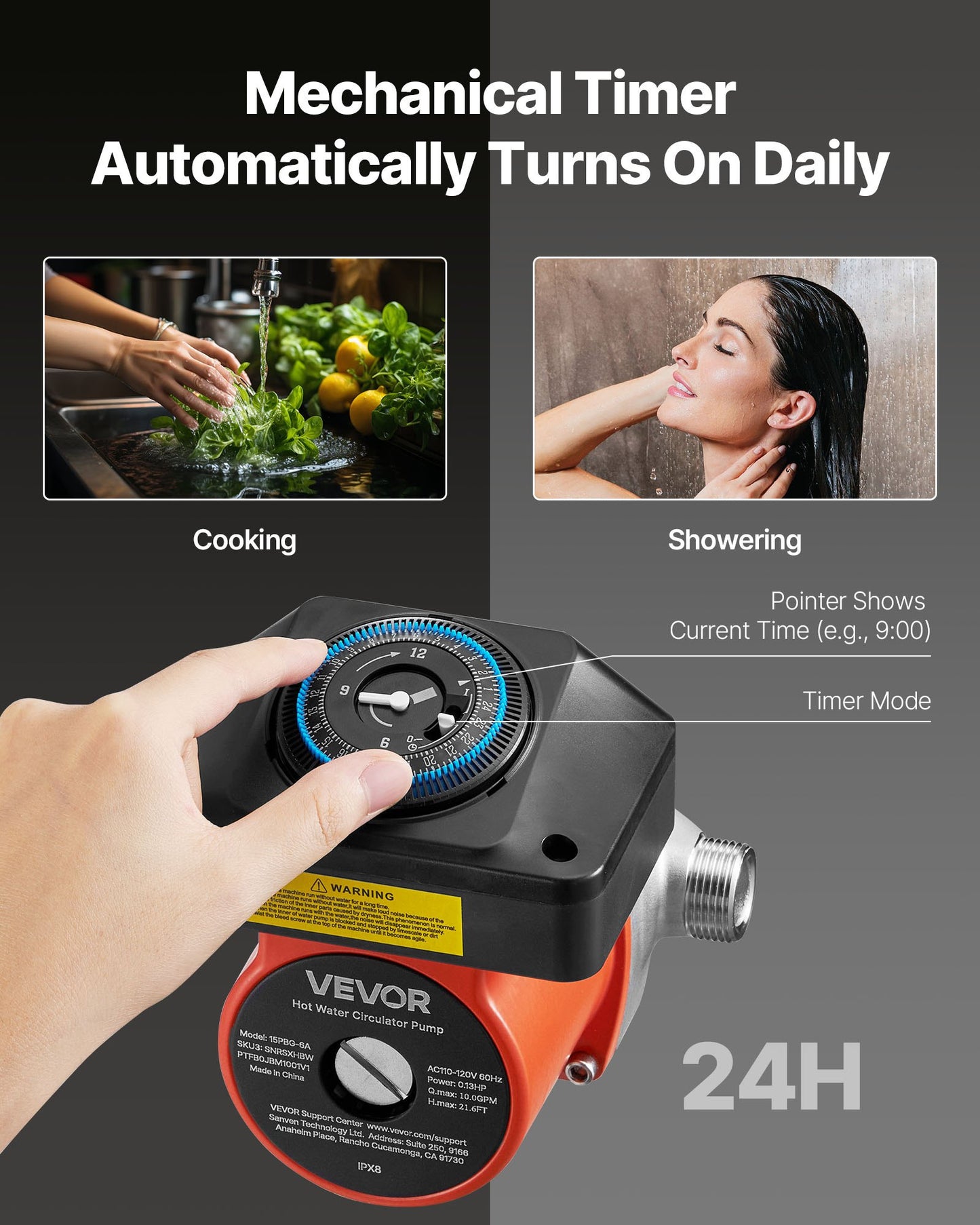 Hot Water Recirculating Pump, with Timer, 38 LPM Instant Recirculation Pump Kit, Circulation Circulator System, 100W AC 220-240V, G3/4 in to G1/2 in Connector, for Boiler Solar Water Heater