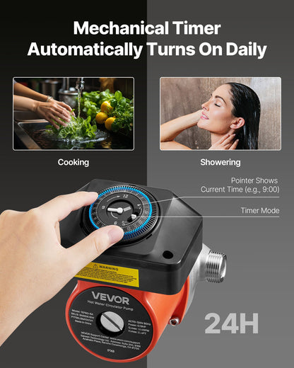 Hot Water Recirculating Pump, with Timer, 38 LPM Instant Recirculation Pump Kit, Circulation Circulator System, 100W AC 220-240V, G3/4 in to G1/2 in Connector, for Boiler Solar Water Heater