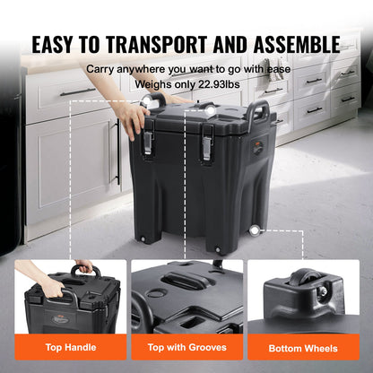 Insulated Food Carrier, 32Qt Capacity, Stackable Catering Hot Box with Stainless Steel Barrel, Top Load LLDPE Food Warmer with Integral Handles Buckles Stationary Base, for Restaurant Canteen, B