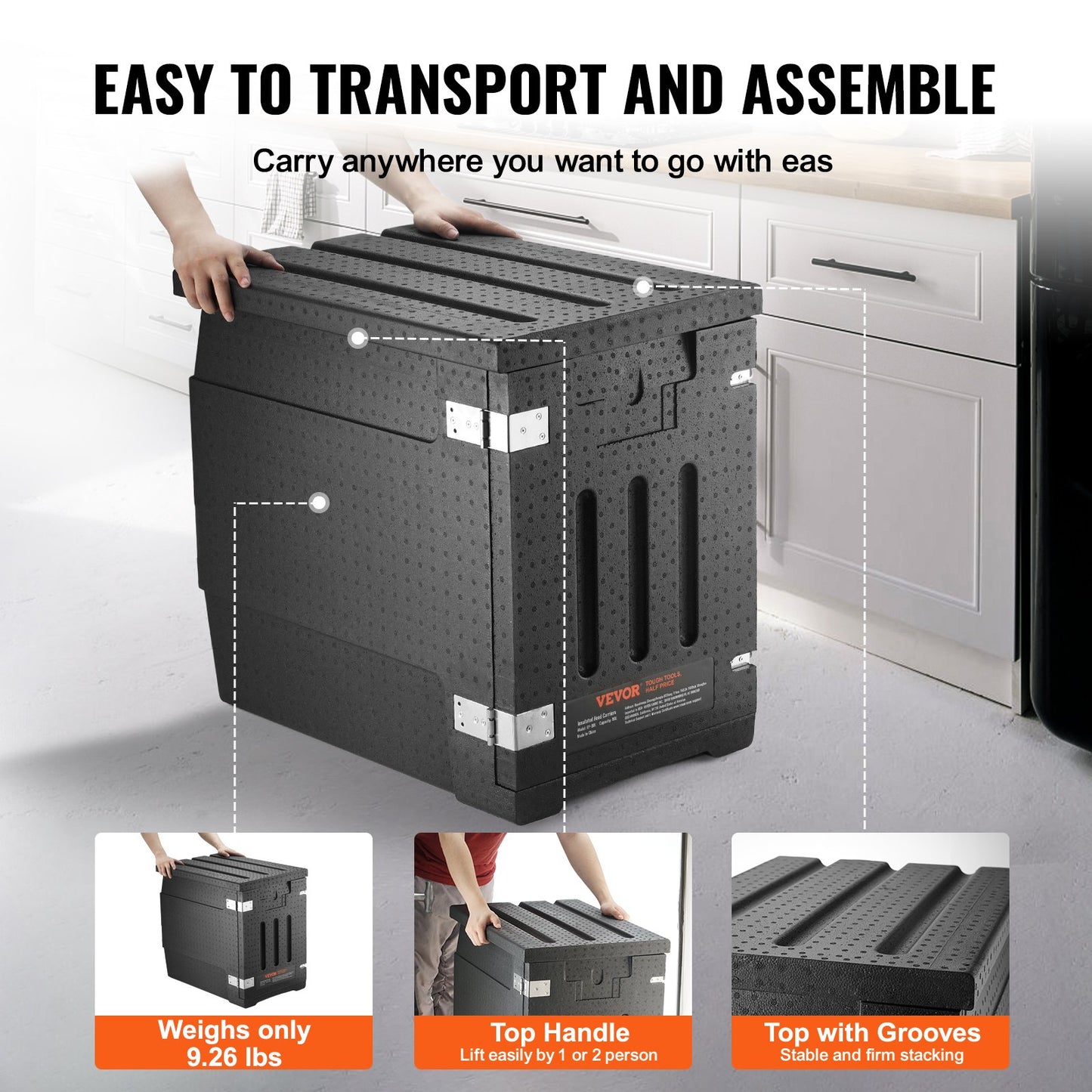 Insulated Food Pan Carrier, 82 Qt Hot Box for Catering, LLDPE Food Box Carrier with Double Buckles, Front Loading Food Warmer for Restaurant, Canteen, etc.