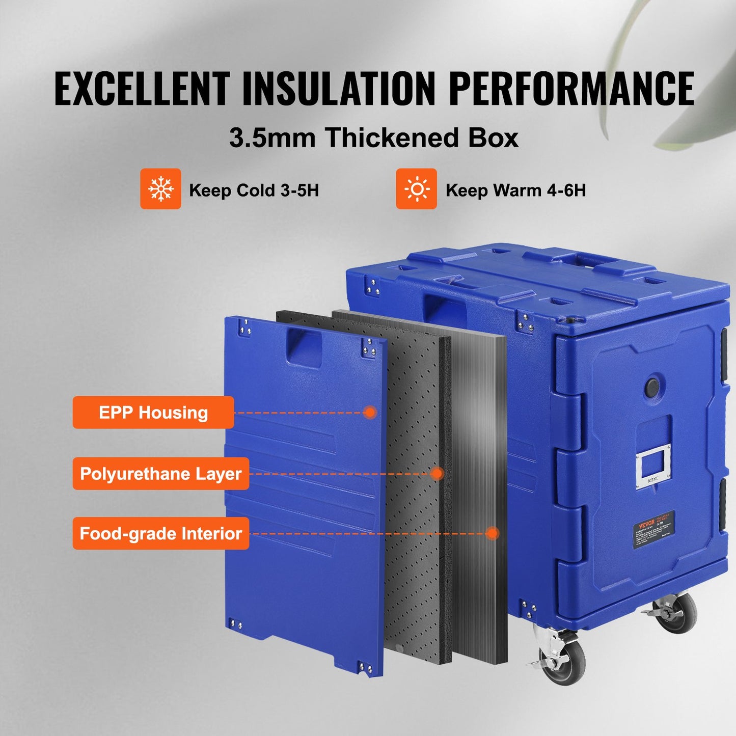Insulated Food Pan Carrier, 82 Qt Hot Box for Catering, LLDPE Food Box Carrier with One-Piece Buckle, Front Loading Food Warmer with Handles, End Loader with Wheels for Restaurant, Canteen, etc.
