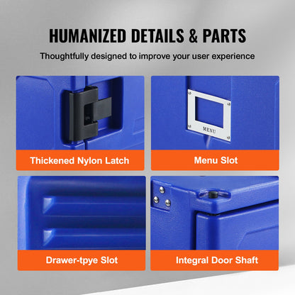 Insulated Food Pan Carrier, 82 Qt Hot Box for Catering, LLDPE Food Box Carrier with One-Piece Buckle, Front Loading Food Warmer with Handles, End Loader with Wheels for Restaurant, Canteen, etc.