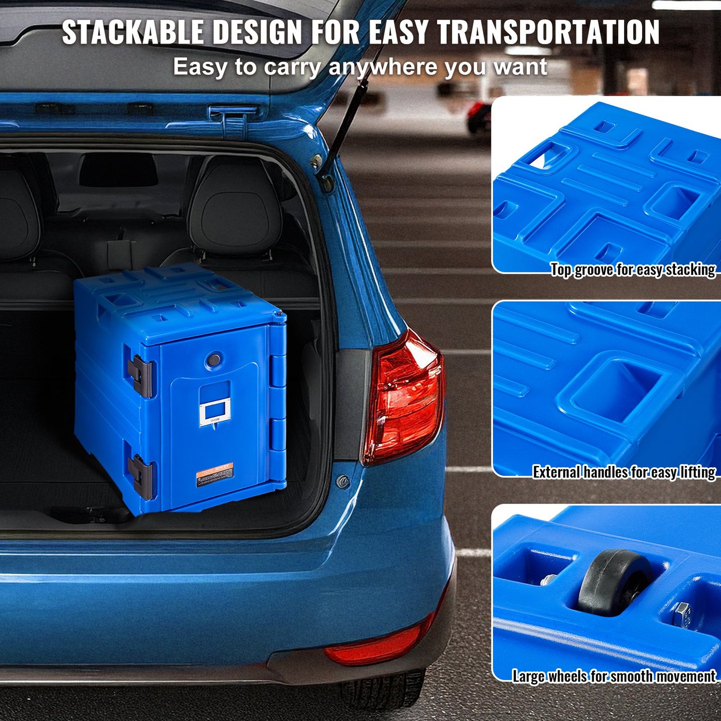 Insulated Food Pan Carrier, 95 Qt Hot Box for Catering, Food Box Carrier with Double Buckles, Front Loading Food Warmer with Handles, Stackable End Loader for Restaurant, Canteen