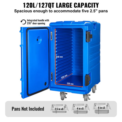 Insulated Food Pan Carrier, 127 Qt Hot Box for Catering, Food Box Carrier with Double Buckles, Front Loading Food Warmer with Handles, End Loader with Wheels for Restaurant, Canteen