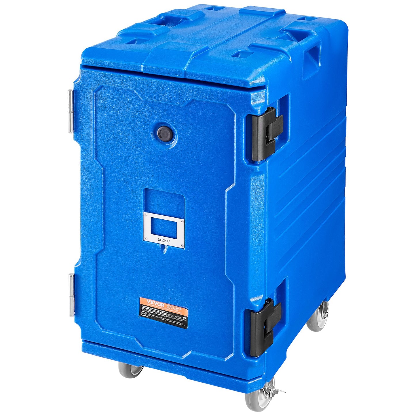 Isolerad matlåda, 127 qt värmelåda för catering, matlåda med dubbla spännen, frontmatad matvärmare med handtag, ändmatare med hjul för restaurang, kantin