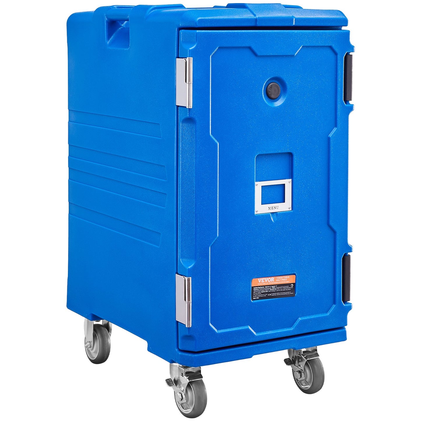 Isolerad matlåda, 127 qt värmelåda för catering, matlåda med dubbla spännen, frontmatad matvärmare med handtag, ändmatare med hjul för restaurang, kantin