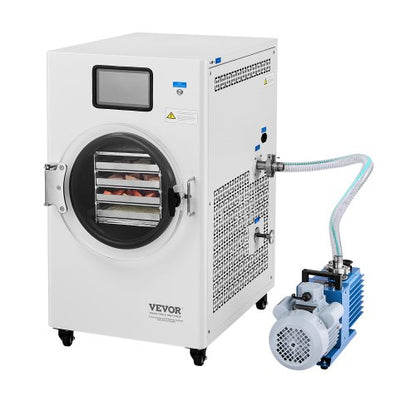 Vakuumfrystork, 8,8-13,2 lbs/batch frystorkmaskin för livsmedel med 4-lagers brickor, vakuumpump, justerbar timer och temperaturkontroll, för frukt, grönsaker och kött, vit