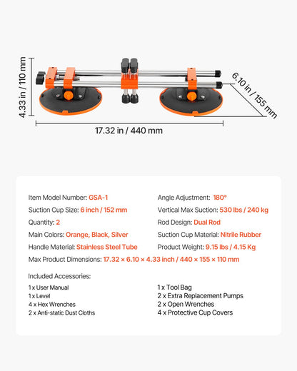 Seamless Seam Setter, 2 Packs, Granite Seam Setter with 6 in Vacuum Suction Cups & Tool Bag, Seam Joiner for Seam Joining & Leveling, Countertop Installation Tool for Tile Stone Marble Slab