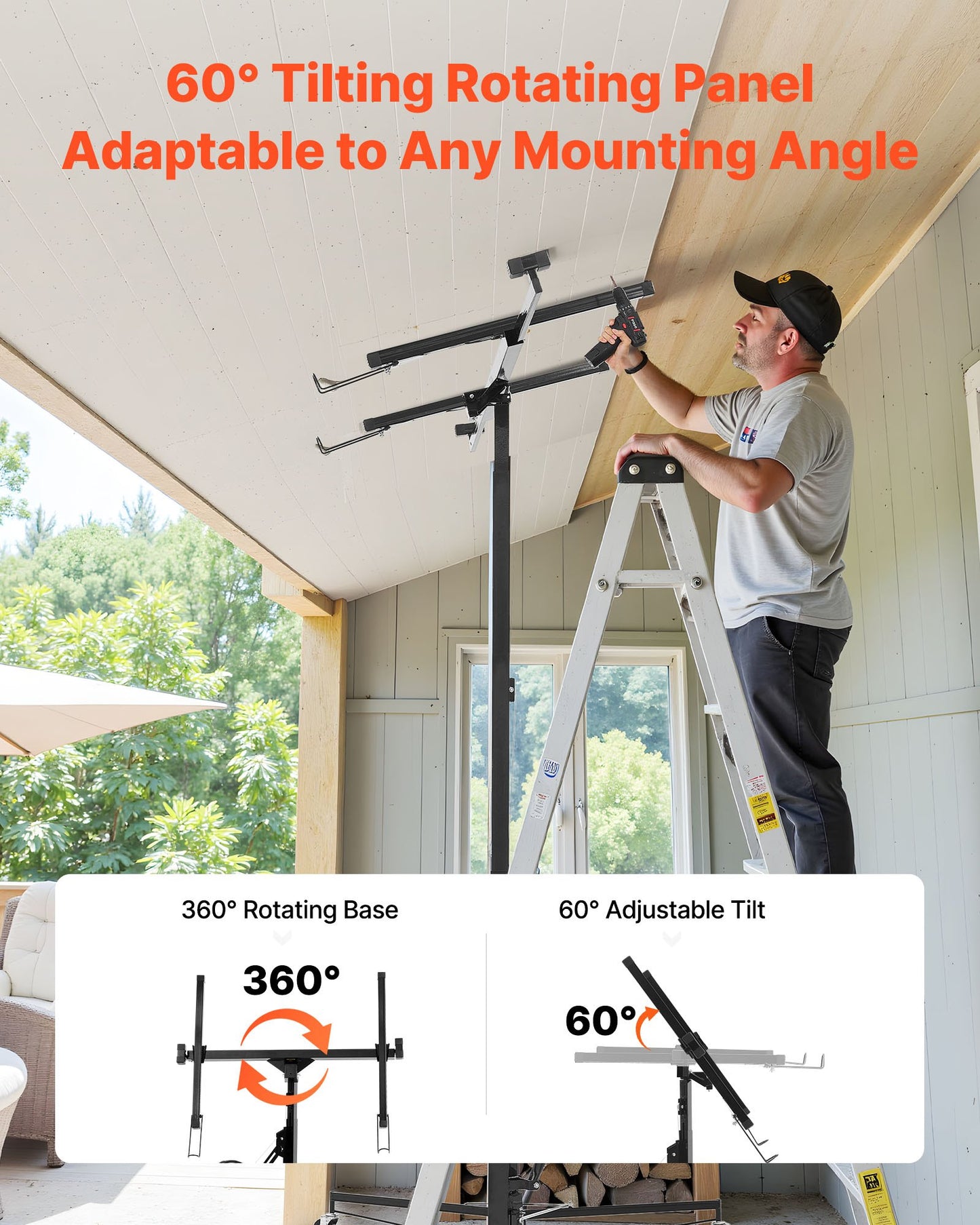 3353mm Drywall Lift, Heavy-Duty 68 kg Sheetrock Hoist with Adjustable Telescoping Arm, Lockable Wheels, Drywall Lifter Panel Jack Hoist Tools Ideal for Ceiling & Wall Installation (Black)