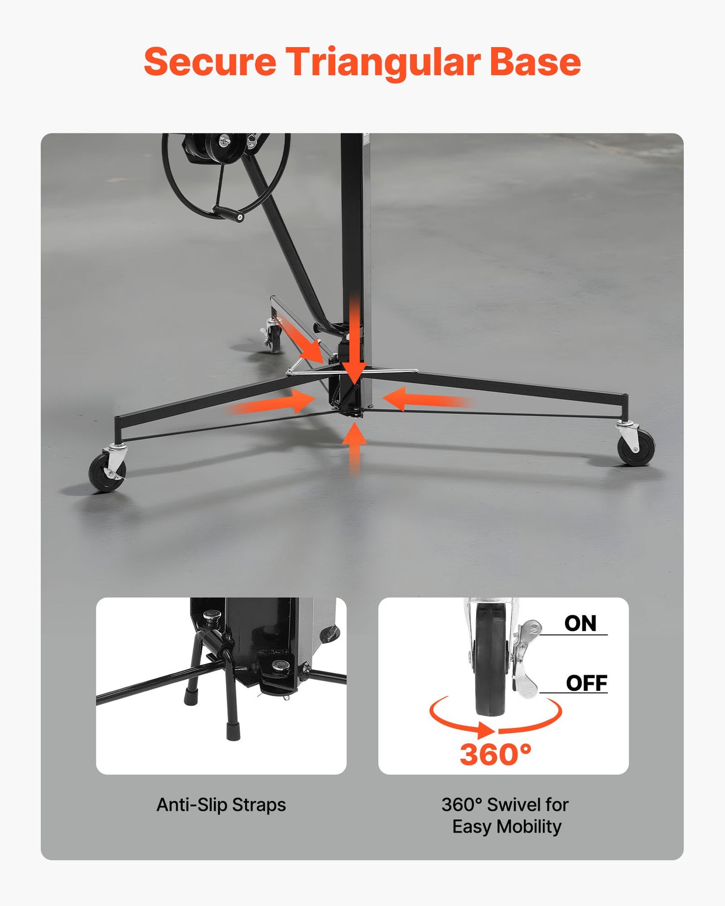 3353mm Drywall Lift, Heavy-Duty 68 kg Sheetrock Hoist with Adjustable Telescoping Arm, Lockable Wheels, Drywall Lifter Panel Jack Hoist Tools Ideal for Ceiling & Wall Installation (Black)