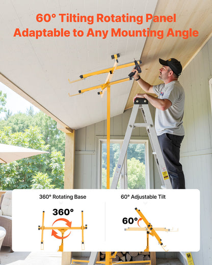 3353mm Drywall Lift, Heavy-Duty 68 kg Sheetrock Hoist with Adjustable Telescoping Arm, Lockable Wheels, Drywall Lifter Panel Jack Hoist Tools Ideal for Ceiling & Wall Installation (Yellow)