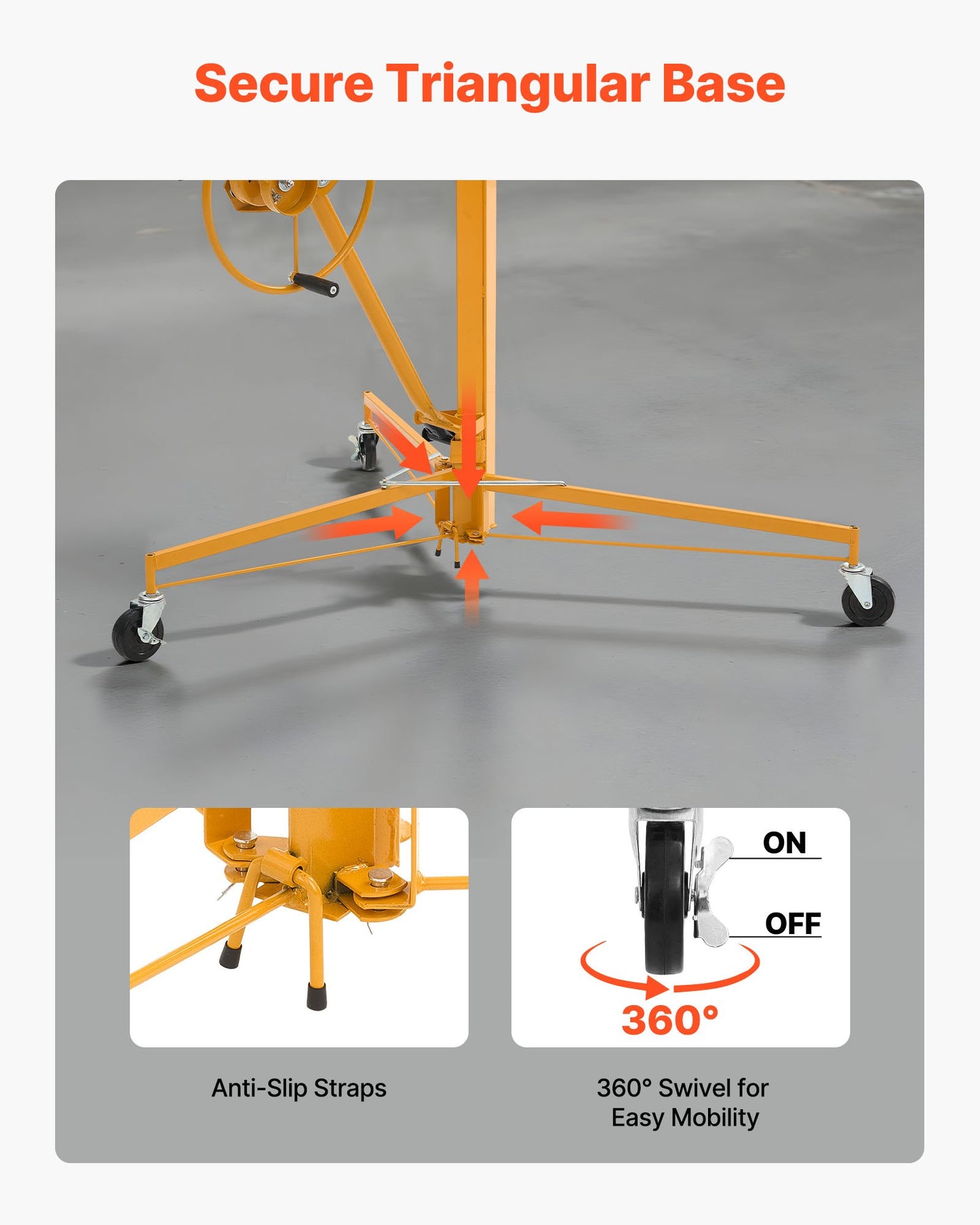 3353mm Drywall Lift, Heavy-Duty 68 kg Sheetrock Hoist with Adjustable Telescoping Arm, Lockable Wheels, Drywall Lifter Panel Jack Hoist Tools Ideal for Ceiling & Wall Installation (Yellow)