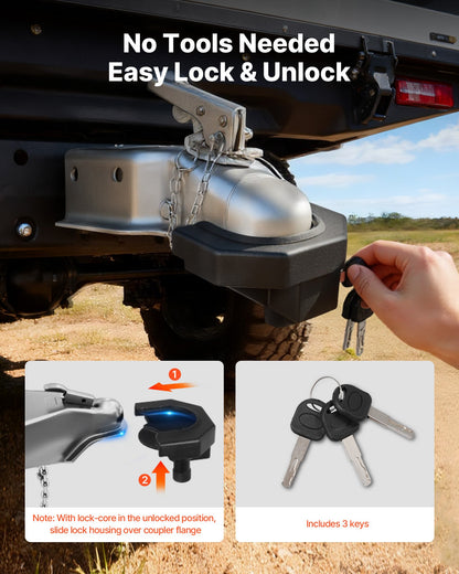 Trailer Hitch Lock Kit, Compatible with 58.7 mm Couplers, Heavy-Duty Anti-Theft Trailer Ball Lock with 3 Keys & Padlock, Prying-Resistant & Impact-Resistant, Fits for RVs, Boats, Trailers
