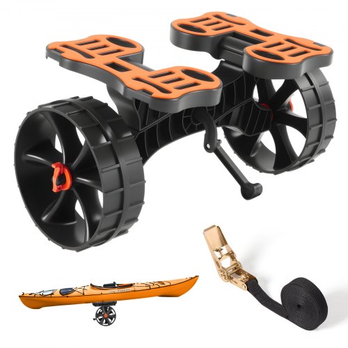 Kajakvagn, 136,1 kg lastkapacitet, hopfällbar kajakvagn med 25,4 cm massiva gummidäck och 1 spärrrem, paddelbrädevagn för att bära kajaker, kanoter, paddelbrädor, flytmattor, Jon Boats